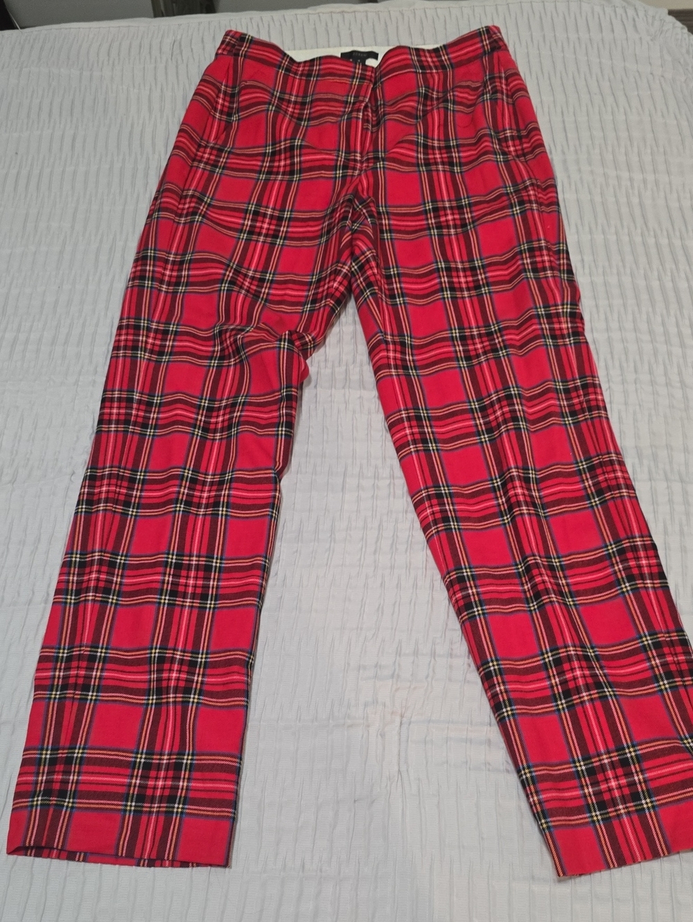J. Crew Red Plaid Straight-Leg Pants